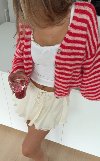 CÁRDIGAN DE RAYAS COLOR CEREZA