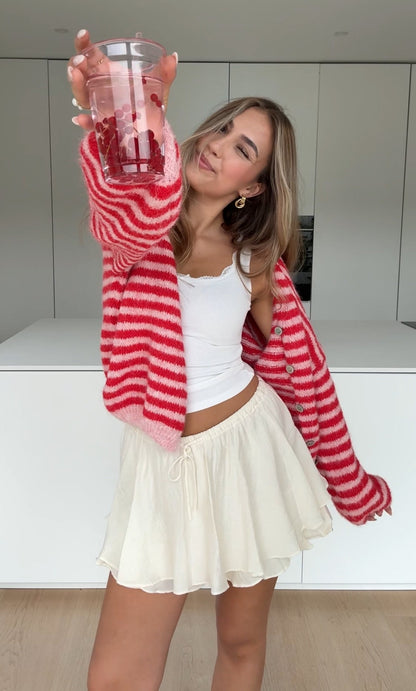 CÁRDIGAN DE RAYAS COLOR CEREZA