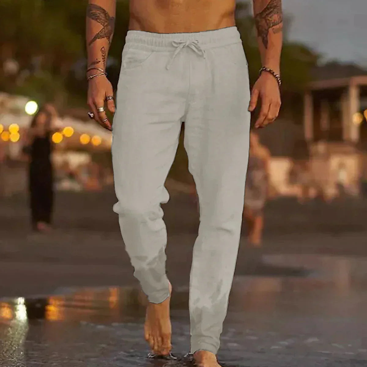 PANTALONES DE PLAYA DE LINO